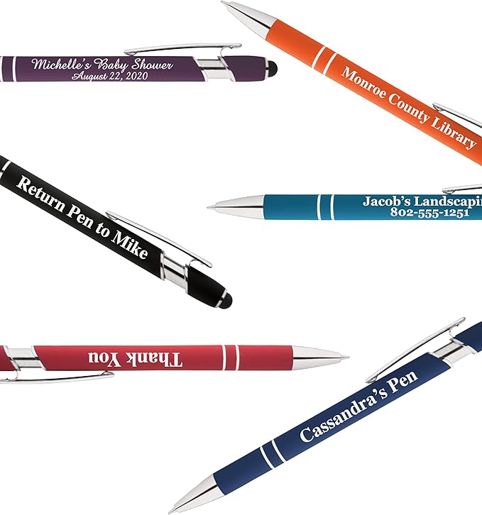 Up to 500 Pcs Custom Pens Bulk | Rainbow of Colors | Soft-Touch Metal Black Ink Personalized with Name or Message (Assorted, 150 pcs)