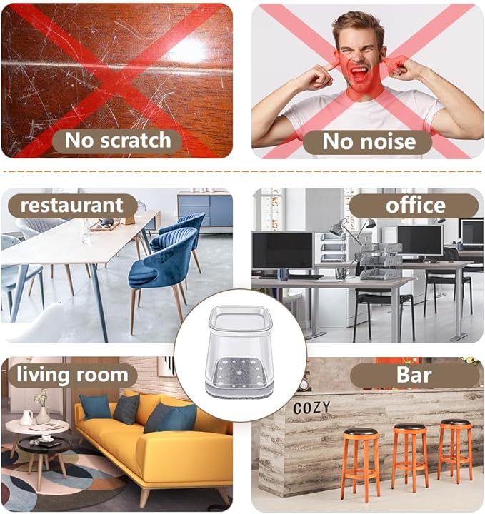 BUMACO Chair Leg Floor Protectors Square Chair Leg Protectors for Hardwood Floors Silicone Pads Covers to Protect Floors(Clear-20 Pcs, Square XL (1-5/8" ~ 2")