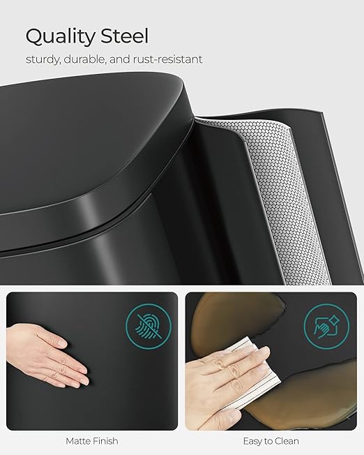 SONGMICS Trash Can with Lid, 8 Gallon Garbage Can, Stainless Steel Small Waste Bin with Step Pedal and Inner Bucket, Soft Close, Kitchen, Black ULTB102B01