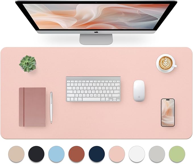 Bloss Pink Desk Mat, Waterproof Non-Slip Leather Desk Pad, Large Mouse pad, Computer Mat for Desk, Pink Desk Accessories Easy Clean for Office/Home(35.4×15.7 Inches)
