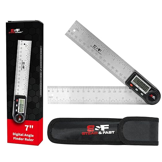 Digital Angle Finder Tool for Woodworking 7 inch / 200 mm, Stainless Steel with Case, Digital Protractor Angle Finder for Measurement by S&F STEAD & FAST