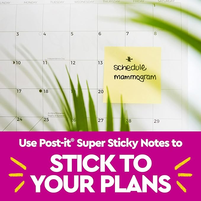 Post-it Super Sticky Lined Notes, 6 Sticky Note Pads, 4 x 4 in., School Supplies, Office Products, Sticky Notes for Vertical Surfaces, Monitors, Walls and Windows, Canary Yellow