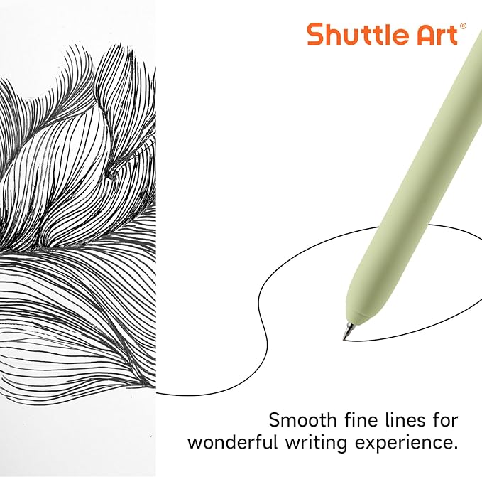 Shuttle Art Retractable Mild Gel Ink Pens - 11 Pack Black Fine Point Pens for Journaling, Taking Notes, School & Office