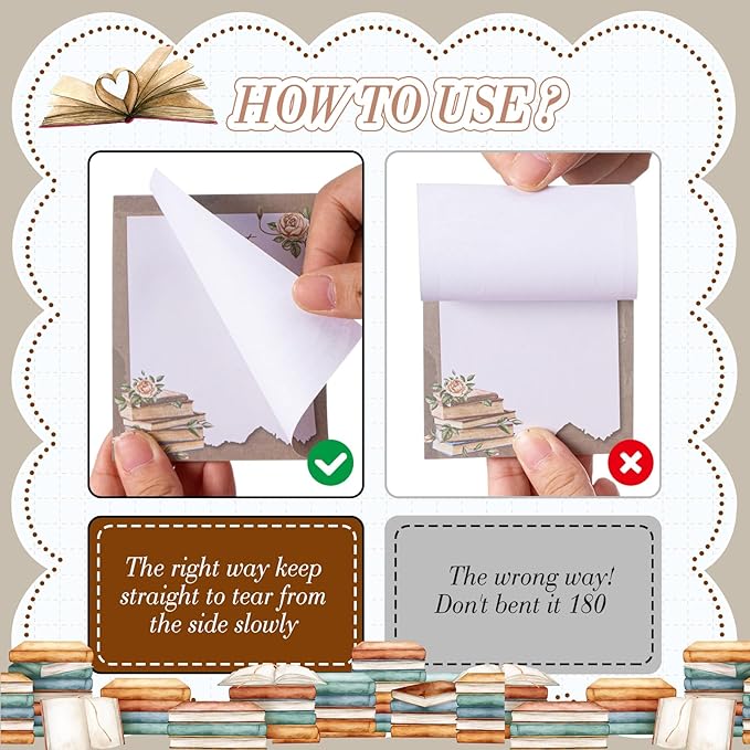Sabary 9 Pads Sticky Notes 3.15 x 3.94 Inches Cute Self Sticky Note Pads Colored Adhesive Notepad for Memo Reminder Journal Studying Office Home Gift (Book Lover)