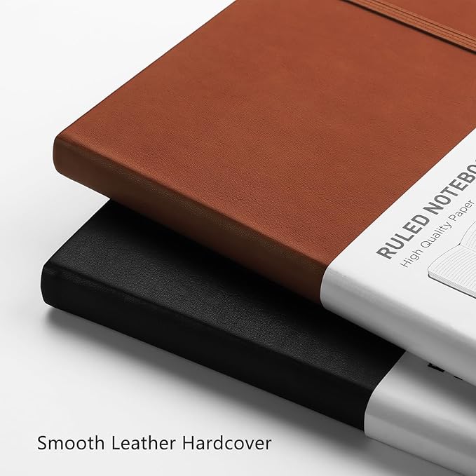 RETTACY Lined Journal Notebook, 192 Numbered Pages, A5 Medium Size (5.7'' x 8.3''), for Men & Women, Journaling, Writing, Work & Office, Leather Hardcover, 100 GSM Thick Paper (Brown)