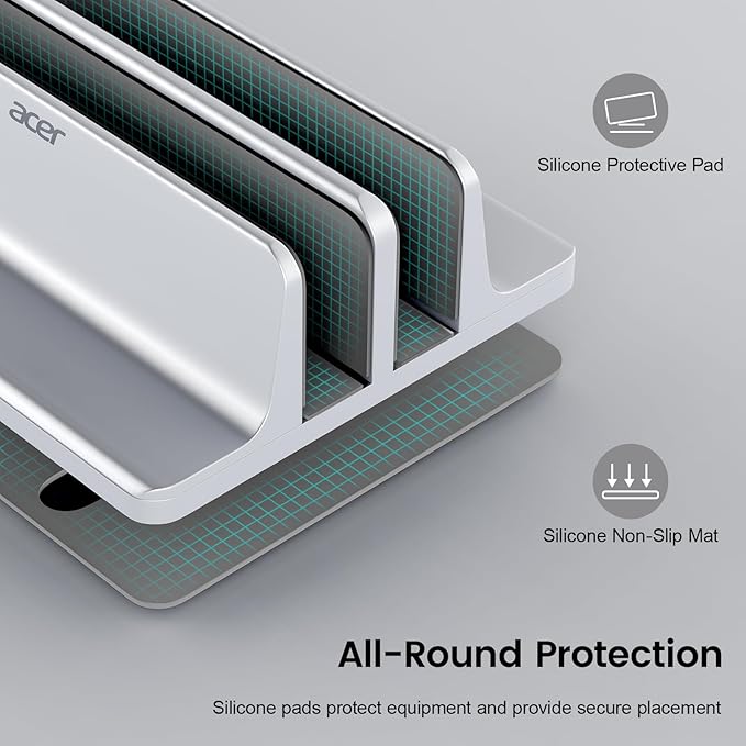 acer Dual Vertical Laptop Stand, Upright Desktop Stand Holder with Adjustable Dock (Up to 15.7''), Aluminum Laptop Rack Storage Desk Organizer for Tablet, MacBook/Samsung/HP/Dell/Chrome Book