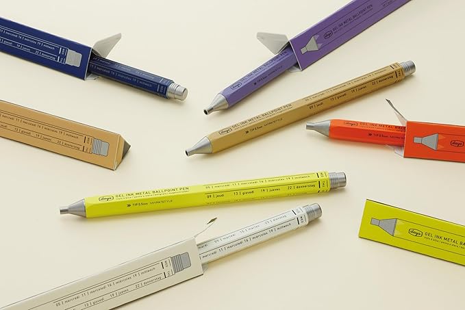 MARK'STYLE days, Gel Ink Metal Ballpoint Pen - 0.5mm Retractable Black Ink, Retro styling Light Weigh Pen, Made in Japan- Perfect for School, Office, and Journaling (Neo Citron)