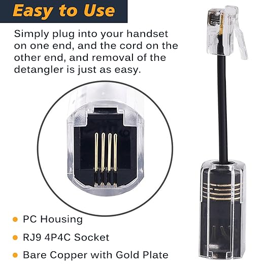 Telephone Handset Cord Detangler 1 Set, 1 Pack 360 Degree Rotating/Anti-Tangle Landline Cable and 1 Pack Telephone Handset Cord 8.5 Foot Uncoiled (2 Foot Coiled)