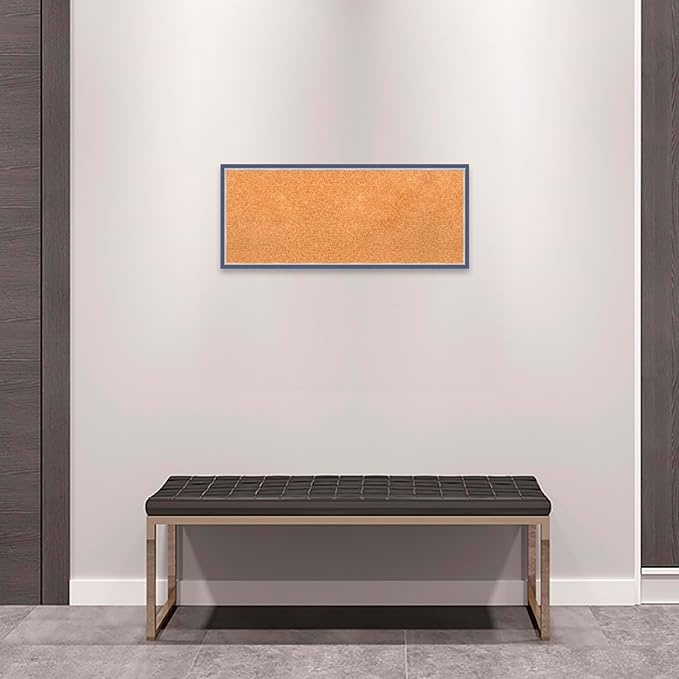 Amanti Art Natural Cork Board for Wall, 13x31 Vision Board with Blue Wood Frame, Medium Corkboard Office Decor for Home Organization, Modern Contemporary Corkboard Pinboard to display items for home