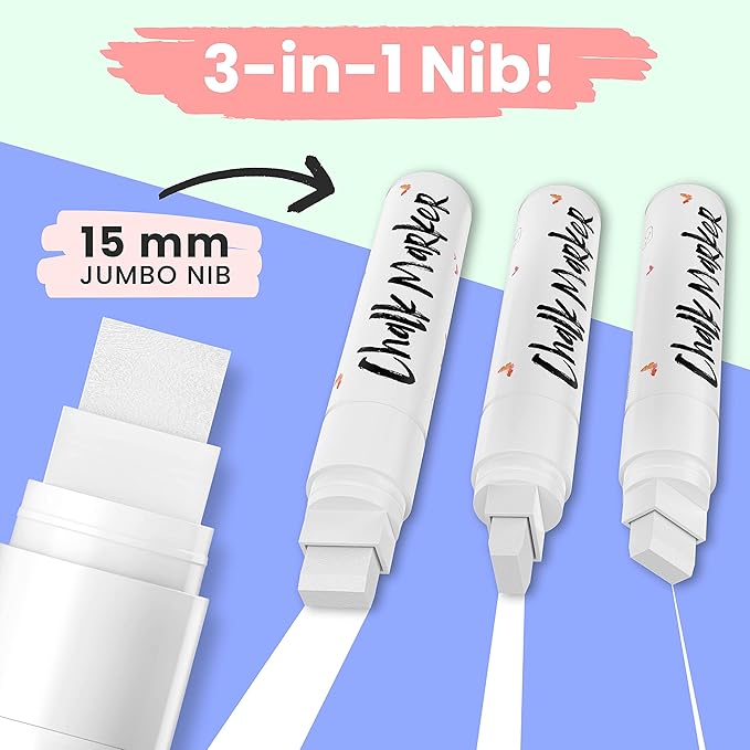White Jumbo Chalk Markers - 15mm Window Markers | Pack of 4 White Pens - Use on Cars, Chalkboard, Whiteboard, Blackboard, Glass, Bistro | Loved by Teachers, Artists, Businesses