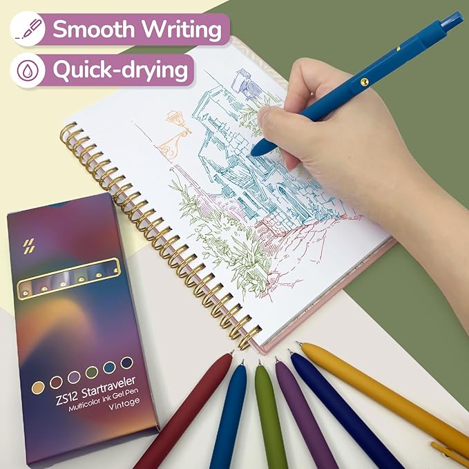 6 Pcs Colorful Pens Colored Pens 0.5mm Colored Ink Gel Pen Fine Point Smooth Writing Pen for Journaling and Note Taking Office School Supplies Gifts for Women Men (6 Pcs Vintage Gold)