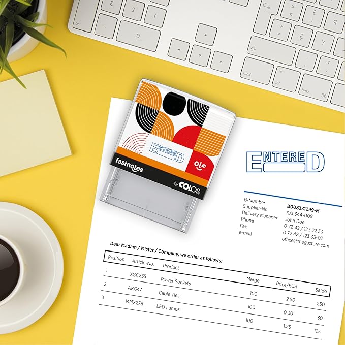 Fastnotes Entered Self-Inking Rubber Stamp by COLOP - Great for Office Documents, Notary, Warehouse, Accounting Paperwork, Business, and Legal Documentation - Blue Ink (Entered- Blue)