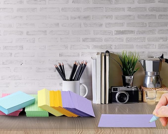 TFLFL Index Paper Cards 3x5 Inch, 1200PCS Flash Cards, Thin Note Cards Paper 8 Colors Ruled Index Cards, Assorted Lined Colored Flashcards, Study Card Memo Scratch Pad for Home Office School