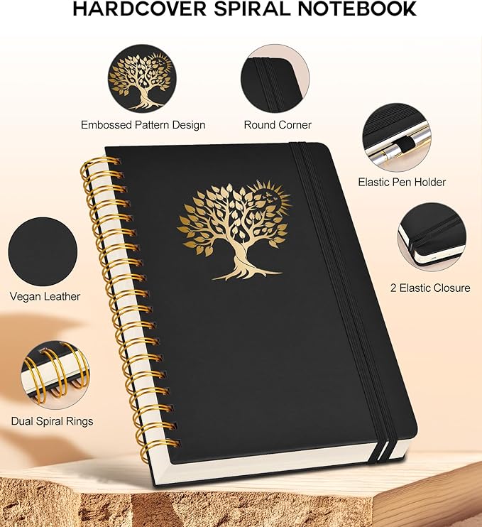Large Spiral Notebook Journal for Women Men - 300 Numbered Lined Pages, College Ruled,B5 Hardcover Spiral Bound Notebook for School, Work, Note Taking, Writing, Leather Spiral Journal 7"x10"
