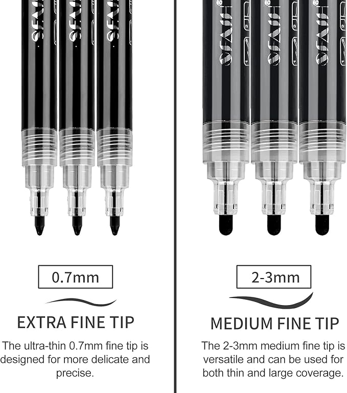 SFAIH Acrylic Black Paint Pens - 8 Pack 2-3MM Medium Tip & 0.7MM Extra Fine White Paint Marker for Rock Painting, Wood, Metal, Fabric, Plastic, Canvas, Glass, Ceramic, Diy Crafts