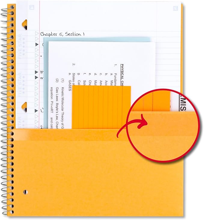 Five Star Spiral Notebook + Study App, 3 Subject, College Ruled Paper, Fights Ink Bleed, Water Resistant Cover, 8-1/2" x 11", 150 Sheets, Red (72065)
