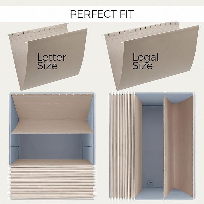 ZICOTO Decorative File Organizer Box Set of 2 - Collapsible Linen Filing Cabinets w/Handles Are Perfect to Store all Your Documents & Hanging File Folders - Portable Easy Slide Crates with Lid