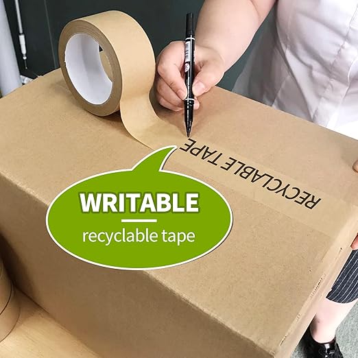 Eco-Friendly Kraft Paper Tape, Biodegradable Kraft Paper Tape, Recyclable Writable Packing Tape, Non-Coated Surface for Masking, Sealing, 2inch x 60yards, 6Rolls