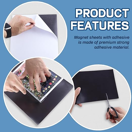 Magnetic Sheets with Adhesive Backing,8.5" x 11"(Pack of 16),30 mil Thick Cuttable Flexible Magnet Sheets for DIY Crafts,Photos and Stickers,Magnetic Paper Sheets with Strong Self Adhesive