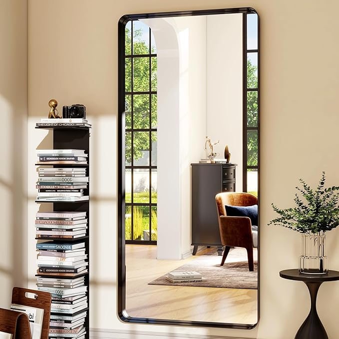 71" x 30" Full-Length Mirror - Black Deep Framed Floor Mirror, Wall-Mounted Rectangular Dressing Mirror for Home Decor in Bedroom, Bathroom, Living Room - Hang or Lean Against Wall