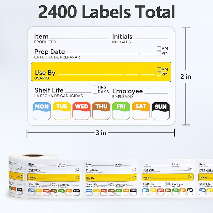 Restaurant Quality Shelf Life Food Rotation Labels, 2” x 3” Self-Adhesive Removable Freezer Food Labels Stickers, Perfect for Reusable Containers, Easy to Remove, Food Safety Date Sticker (8 PCS)