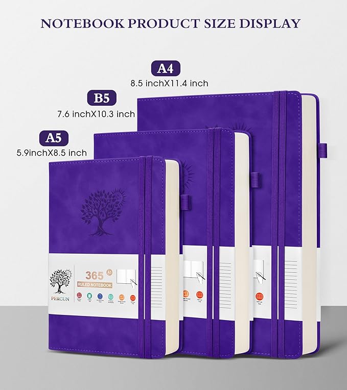 B5 Lined Journal Notebook - 365 Page Large Leather Journals for Writing Women Men，Hardcover Notebook with 100Gsm Thick Pages，Daily Diary for Travel, Work，School，College Ruled (7.6" x 10.3")