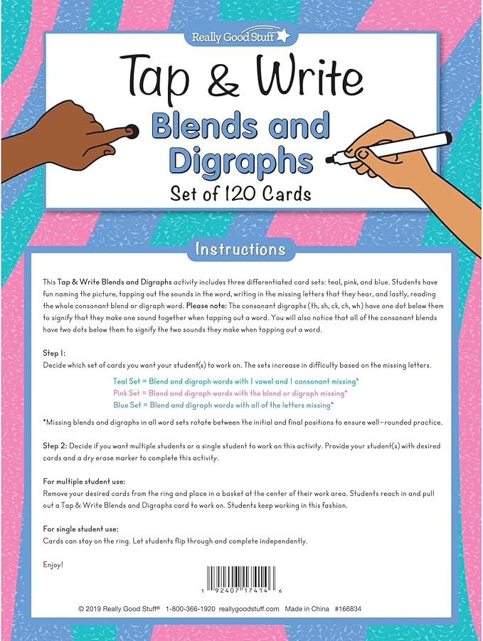 Really Good Stuff Tap and Write Blends and Digraphs - 124 Cards