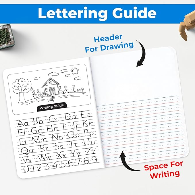 Composition Notebook Bulk, 50 Pack, K-2 Primary Ruled, 200 Pages (100 Sheets), Drawing and Writing Primary Journal For Kids, Grades K-2, Bulk School Supplies, Hard Cover With Assorted Colors