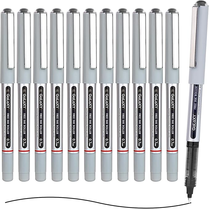 EYEYE Black Rollerball Pens 12 Pack 0.7mm Medium Point Fine Tip Pens Quick Dry Liquid Ink Pens Smooth Writing Pens for Journaling Note Taking Office School Supplies