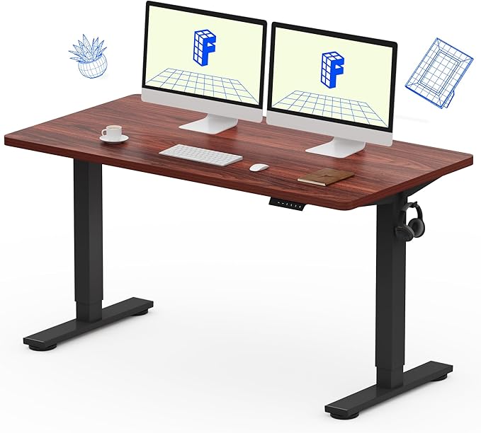 FLEXISPOT EN1 Whole-Piece Standing Desk - 55 x 28 Inches Electric Stand Up Workstation, Home Office Computer Height Adjustable Desk (Black Frame + 55" Mahogany Top, 2 Packages)
