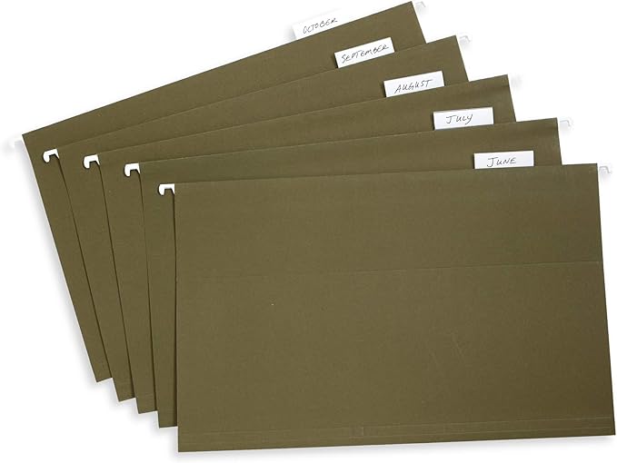 Blue Summit Supplies Hanging File Folders, 1/5 Cut Adjustable Tabs, Legal Size, 5 Tab Locations, Designed for Legal and Law Office File Organization, Standard Green, 50 Pack, Legal Size