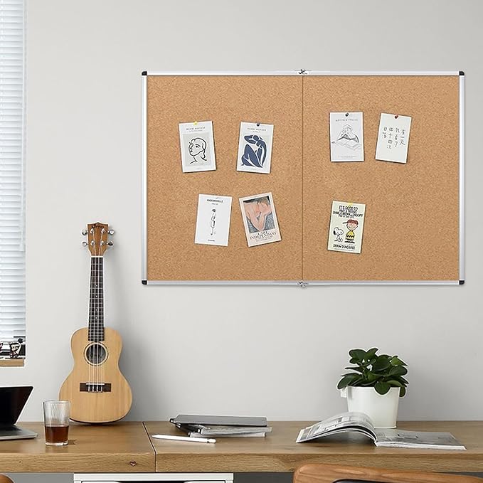 VIZ-PRO Large Cork Bulletin Board/Foldable Noticeboard, 72 X 48 Inches, Silver Aluminium Frame