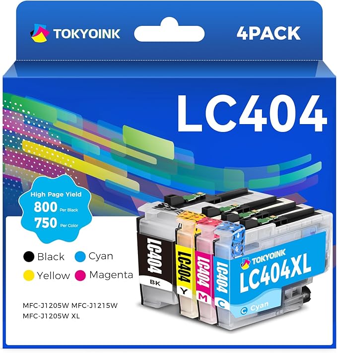 LC404 Ink Cartridges Replacement for Brother LC 404 LC404BK Ink Cartridges Compatible with MFC-J1205W MFC-J1215W Printers (Cyan Magenta Yellow Black, 4 Pack)