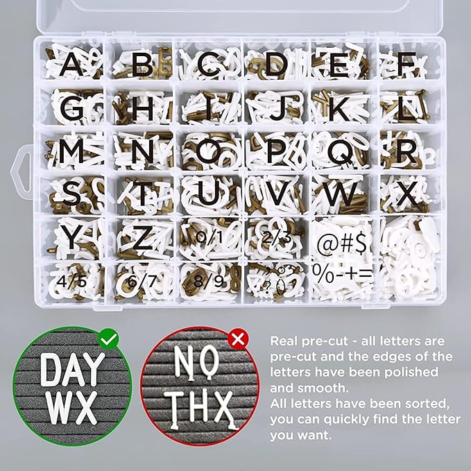 Double Sided Felt Letter Board with Letters - Pre Cut & Sorted 725 letters with Stand, Cursive Style Letters, Big Letters, Plastic Organizer, Tabletop Display, Rustic Farmhouse Wall Decor