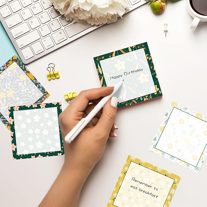 9 Pieces Flower Sticky Notes Adhesive Flower Memo Notes Self-Stick Note Pads for School Office Home Supplies Students Teachers Present, 9 Styles