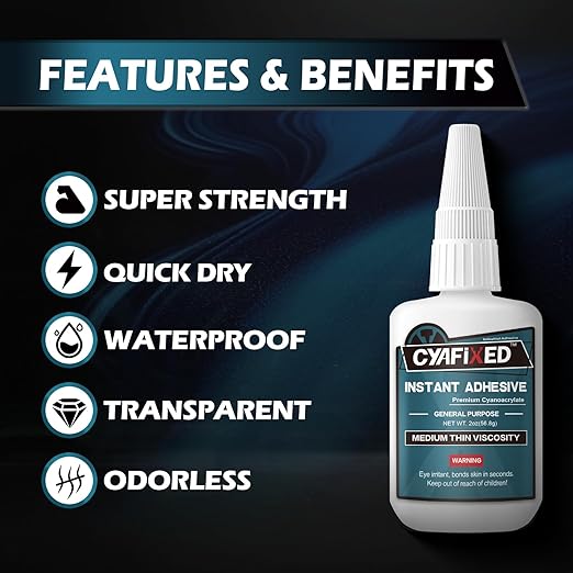 Super Glue Liquid 113.6 Gram, Fast Medium Thin Viscosity Instant Clear Cyanoacrylate Adhesive, Food Safe CA Glue for Shoe Repair Leather Ceramic Plastic Glass Metal Wood Aquarium Rubber Pottery Craft