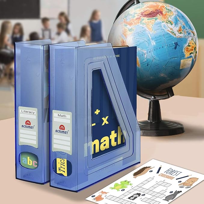 Acrimet Magazine File Holder, Durable Rack, Space-Saving Organizer (Plastic) (Clear Blue Color) (2 pack)