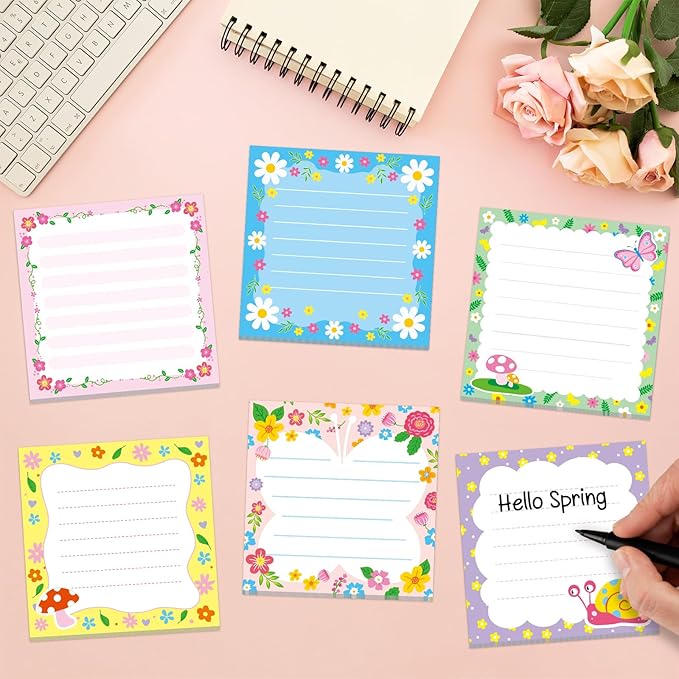 30 Pack Spring Flower Sticky Notes for Kids- 600 Sheets Spring Floral Notepads for Spring Appreciation Gifts Tea Party Gift Birthday Baby Shower Party Favor Spring Notes Message Reminder