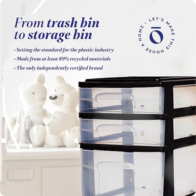 HOMZ 4-Drawer Plastic Storage Cart Organizer with Removable Wheels, Black Frame