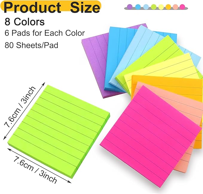 24 Pack 1920 Sheets Pop Up Sticky Notes Lined 3x3 inch Self-Stick Notes Pads Post Lined Sticky Note Pads Accordion Pop Up Notes Refill for Dispenser Home Office School, 80 Sheets/pad (Bright Color)