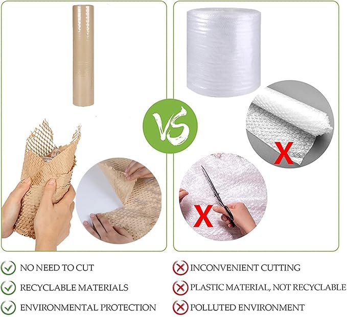 Honeycomb Packing Paper Wrap 15" x200' Sustainable Alternative to Bubble Cushioning Wrap for Moving/shipping/packing Roll with 20 Fragile Sticker Biodegradable & Fully Recylable