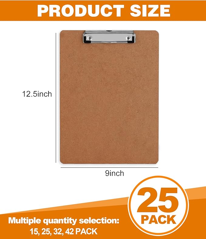 Clipboards, HERKKA 25 Pack Hardboard Office Clipboards Low Profile Clip Standard A4 Letter Size, ECO Friendly