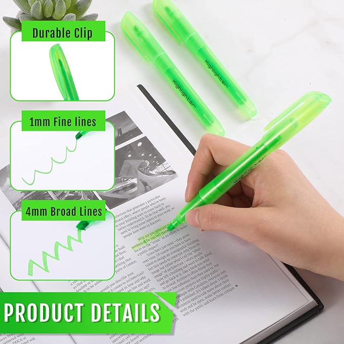 Fuutreo 60 Pack Pastel Highlighters Bulk Bright Color Highlighter Marker Chisel Tip Dry Quickly Safe Highlighter Pens Fluorescent Ink for Adults Home School Office(Green)