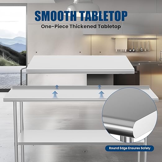 Stainless Steel Table with Wheels 24 x 60 Inches Metal Prep Table with Backsplash & Adjustable Undershelf for Commercial Kitchen, Outdoor, Restaurant, Hotel & Garage