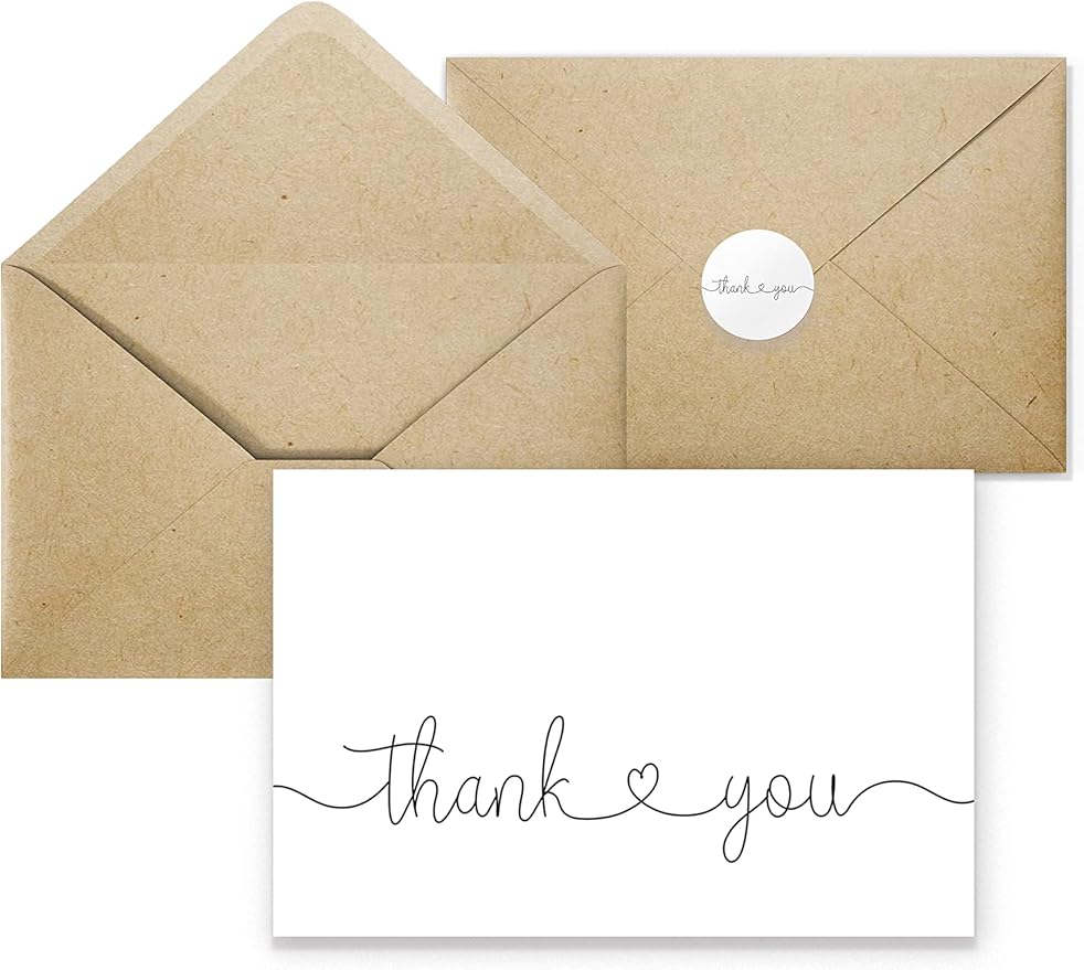 Thank You Cards with Kraft Envelopes and Stickers, Bulk Pack of 20, 4x6 Inch Professional Looking - Suitable for Business, Baby Shower, Wedding, Small Business, Graduation, Bridal Shower, Funeral