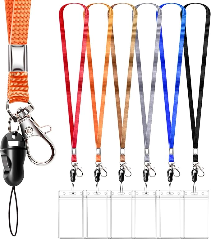 6 Pack Neck Lanyard with ID Badge Holder, Office Strap Lanyards, Stainless Metal Swivel Hook for Name Tag, Badge Holders, Keychains, Card, Multi-Color