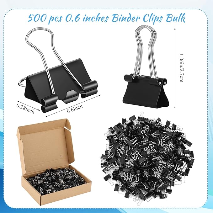 Jetec 500 Pieces 0. 6 Inch Black Binder Clips Bulk Small Paper Clamps Metal Paper Clips for Teachers Students Classroom Business Office and School Office Supplies