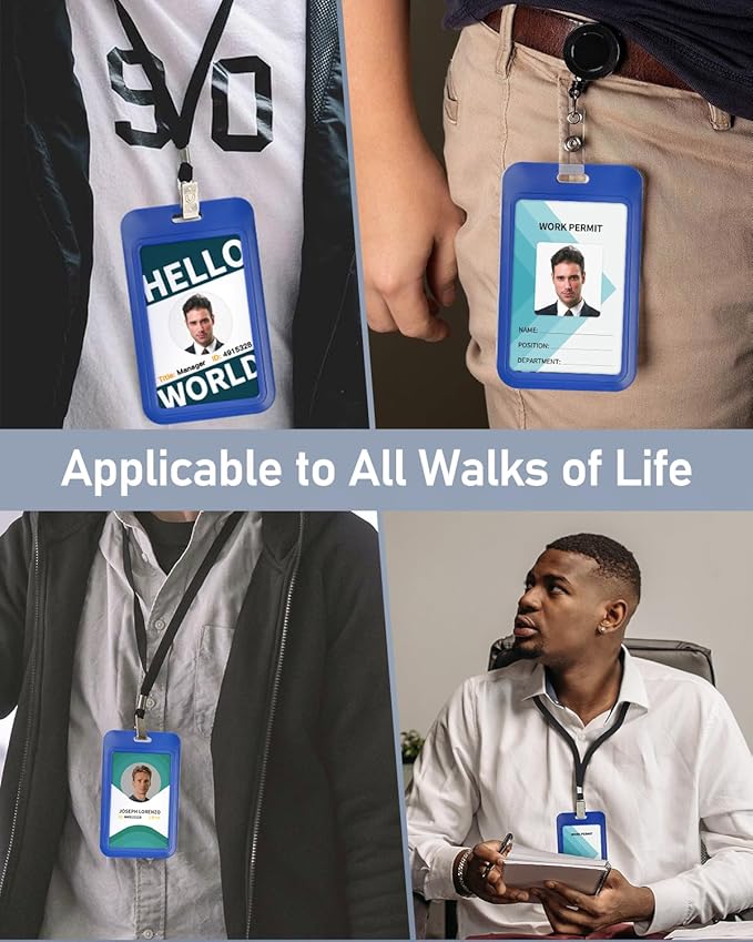 Uniclife 1 Pack Sliding ID Badge Holder Vertical Hard Plastic Case with Clear Window Blue Card Protector Pouch for Office School ID Credit Cards Proximity Key Cards Driver’s Licenses and Passes