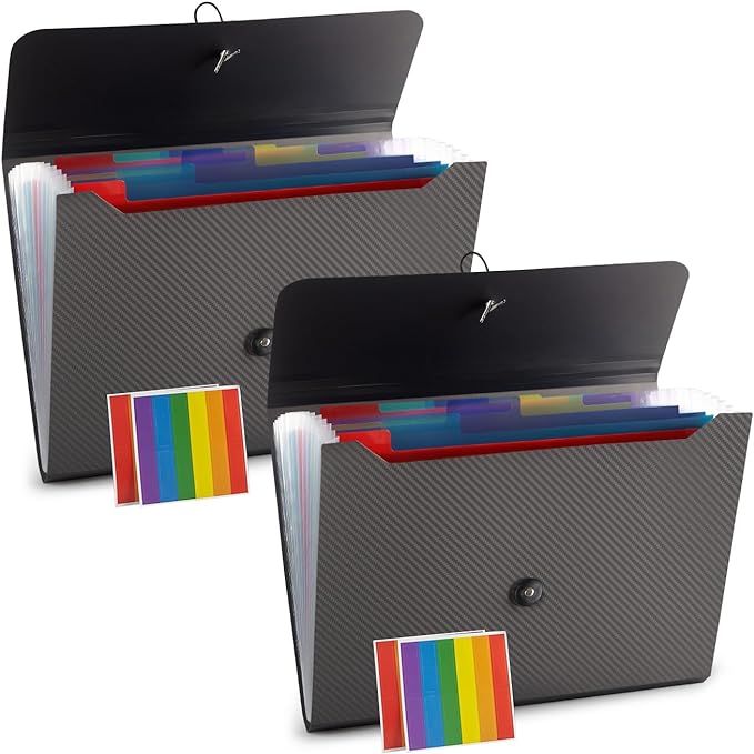 Expanding File Folder File Organizer 13 Pockets File Organizer Accordion Filing Folder Expandable File Folder for Documents Aesthetic Paper Organizer Folder for Work, School, Home, Office, 2Pack Grey