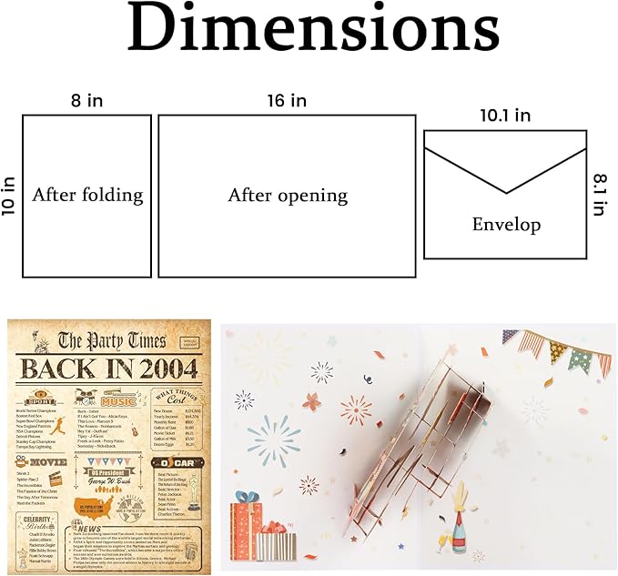 21st Birthday Card for Girls Boys, 3D Pop Up 21st Birthday Gifts Cards, Happy 21 Birthdays Decorations for 21 Year Old Son Daughter, Funny Back In 2004, Classy Vintage